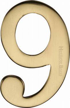 Click Here To Enlarge This Photo Of C1568 9-PB Heritage Brass Numeral 9 Self Adhesive 51mm &lpar;2"&rpar; Polished Brass Finish