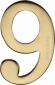 C1568 9-PB Heritage Brass Numeral 9 Self Adhesive 51mm &lpar;2"&rpar; Polished Brass Finish