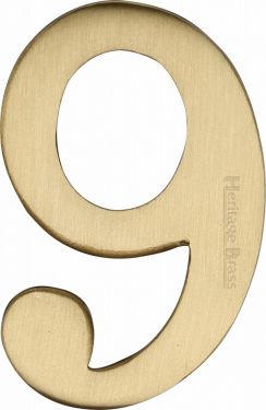 Click Here To Enlarge This Photo Of C1568 9-SB Heritage Brass Numeral 9 Self Adhesive 51mm &lpar;2"&rpar; Satin Brass Finish