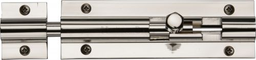 Click Here To Enlarge This Photo Of C1582 4-PNF Heritage Brass Door Bolt Straight 4" x 1 &frac14;" Polished Nickel Finish
