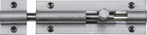 Click Here To Enlarge This Photo Of C1582 4-SC Heritage Brass Door Bolt Straight 4" x 1 &frac14;" Satin Chrome Finish