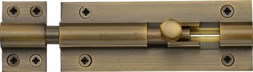 Click Here To Enlarge This Photo Of C1584 4-AT Heritage Brass Door Bolt Straight 4" x 1 &half;"" Antique Brass Finish