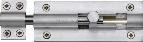 Click Here To Enlarge This Photo Of C1584 4-SC Heritage Brass Door Bolt Straight 4" x 1 &half;"" Satin Chrome Finish