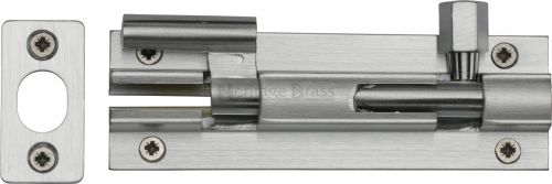 Click Here To Enlarge This Photo Of C1592 4-SC Heritage Brass Door Bolt Necked 4" x 1 &frac14;" Satin Chrome Finish