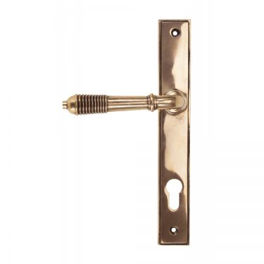 Click Here To Enlarge This Photo Of 91912 From The Anvil Polished Bronze Reeded Slimline Lever Espag&period; Lock Set - 92mm Centres - 212mm Screw Centres