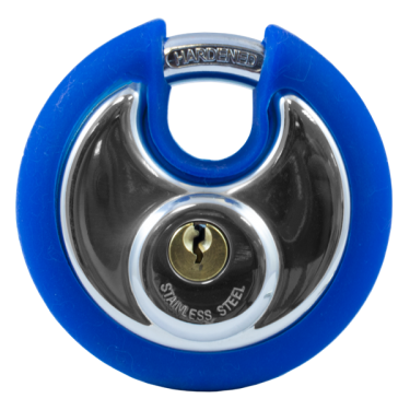 Click Here To Enlarge This Photo Of AS10473 - ASEC Coloured Discus Padlock 70mm KD Chrome Plated with Blue Bumper