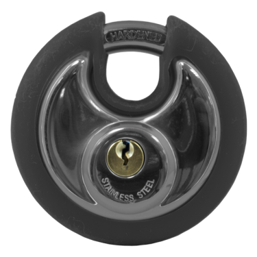 Click Here To Enlarge This Photo Of AS10474 - ASEC Coloured Discus Padlock 70mm KD Chrome Plated with Black Bumper