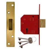 L12475 - UNION 2134E BS 5 Lever Deadlock 67mm Polished Brass Keyed Alike