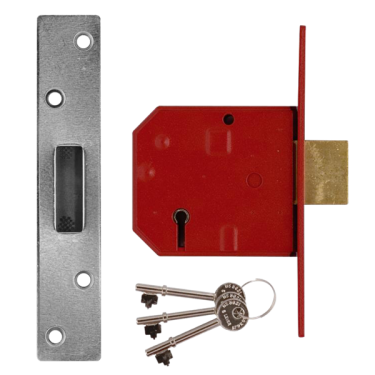Click Here To Enlarge This Photo Of L12466 - UNION 2134E BS 5 Lever Deadlock 80mm Satin Chrome Keyed to Differ
