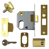 4304 - UNION 2332 Oval Nightlatch Case 64mm Polished Brass c&sol;w Oval cylinder and thumbturn