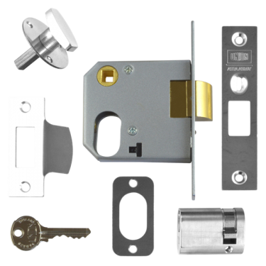 Click Here To Enlarge This Photo Of 3290 - UNION 2332 Oval Nightlatch Case 76mm Satin Chrome c&sol;w Oval cylinder and thumbturn
