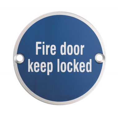 Click Here To Enlarge This Photo Of SEX1015SSS - Carlisle Brass Eurospec 'Fire Door Keep Locked' Sign 76mm Satin Stainless Steel