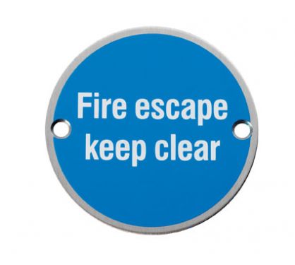 Click Here To Enlarge This Photo Of SEX1021SSS - Carlisle Brass Eurospec 'Fire Escape Keep Clear' Sign 76mm Satin Stainless Steel