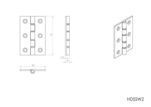 Click Here To Enlarge This Photo Of HDSSW2CP - Carlisle Brass Double Stainless Steel Washered Brass Butt Hinges 76mm x 50mm x 2&period;5mm Polished Chrome