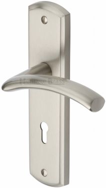 Click Here To Enlarge This Photo Of CEN1000-SN Heritage Brass Door Handle Lever Lock Centaur Design Satin Nickel Finish