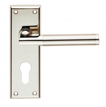 Click Here To Enlarge This Photo Of SZR061YPNSN - Carlisle Brass Serozzetta 'Sessanta'  Lever on Euro Profile Backplate &lpar;47&period;5mm c&sol;c&rpar; Satin Nickel&sol;Polished Nickel