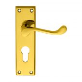 DL54Y - Carlisle Brass Victorian Scroll Lever on Euro Profile Lock Backplate &lpar;47&period;5mm c&sol;c&rpar; Polished Brass