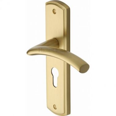 Click Here To Enlarge This Photo Of CEN1048-SB Heritage Brass Door Handle For Euro Profile Plate Centaur Design Satin Brass Finish