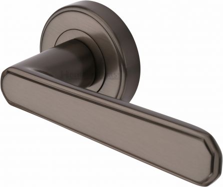 Click Here To Enlarge This Photo Of CEN1924-MB Heritage Brass Door Handle Lever Latch on Round Rose Century Design Matt Bronze Finish