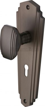 Click Here To Enlarge This Photo Of CHA1900-MB Heritage Brass Mortice Knob on Lock Plate Charlston Design Matt Bronze Finish