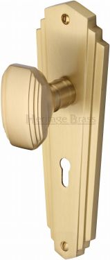 Click Here To Enlarge This Photo Of CHA1900-SB Heritage Brass Mortice Knob on Lock Plate Charlston Design Satin Brass Finish