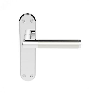 Click Here To Enlarge This Photo Of SZM045CPSN - Carlisle Brass Serozzetta 'Scope' Lever Latch Handles on Backplate Satin Nickel&sol;Polished Chrome