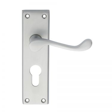 Click Here To Enlarge This Photo Of DL54YSC - Carlisle Brass Victorian Scroll Lever on Euro Profile Lock Backplate &lpar;47&period;5mm c&sol;c&rpar; Satin Chrome