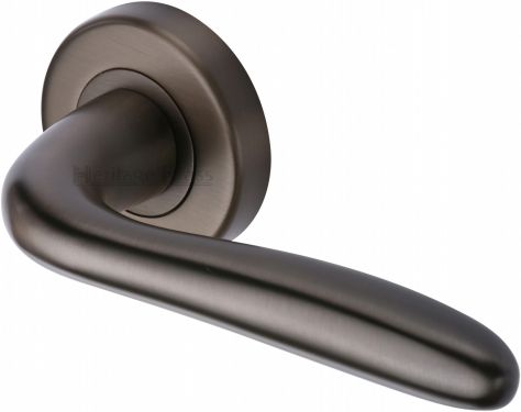 Click Here To Enlarge This Photo Of COL1762-MB Heritage Brass Door Handle Lever Latch on Round Rose Columbus Design Matt Bronze Finish