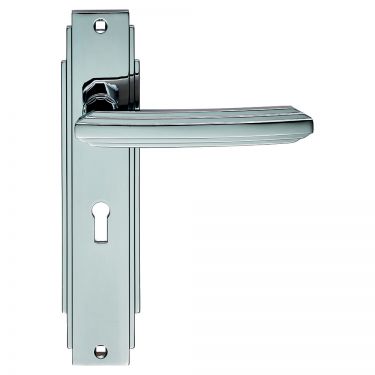 Click Here To Enlarge This Photo Of ADR011CP - Carlisle Brass Art Deco Lever on Lock Backplate Polished Chrome