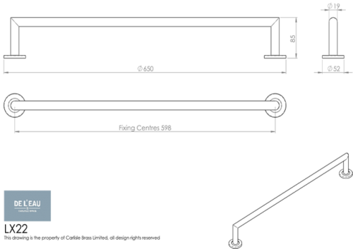 Click Here To Enlarge This Photo Of LX22SS - Carlisle Brass - De L'eau Stainless Steel 600mm Single Towel Rail &lpar;G316&rpar; Satin Stainless Steel