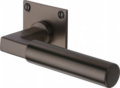 Click Here To Enlarge This Photo Of BAU1926-MB Heritage Brass Door Handle Lever Latch on Square Rose Bauhaus Design Matt Bronze Finish