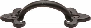 FB1092 102 M&period;Marcus Black Iron Rustic Cabinet Pull Fleur-De-Lys Design 102mm