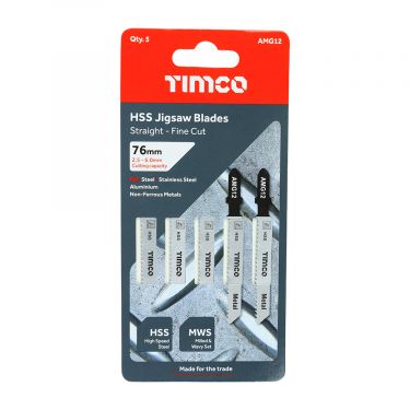 Click Here To Enlarge This Photo Of TIMCO AMG12 - 5pcs HSS Jigsaw Blades for Metal &lpar;T118B Bosc equiv&period;&rpar;