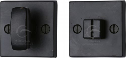 Click Here To Enlarge This Photo Of FB155 M&period;Marcus Black Iron Rustic Square Thumbturn & Emergency Release For Bathroom & Bedroom Doors