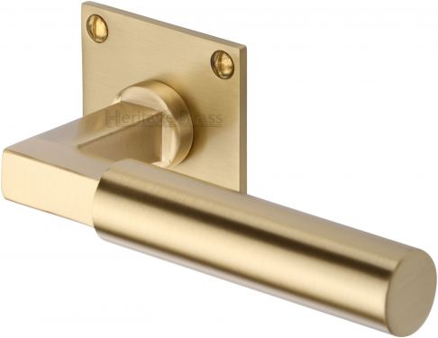 Click Here To Enlarge This Photo Of BAU1926-SB Heritage Brass Door Handle Lever Latch on Square Rose Bauhaus Design Satin Brass Finish