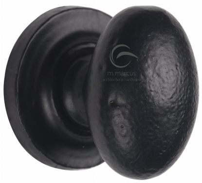 Click Here To Enlarge This Photo Of FB179 32 M&period;Marcus Black Iron Rustic Cabinet Knob on Round Plate Oval Design 32mm
