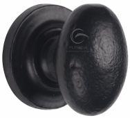 FB179 32 M&period;Marcus Black Iron Rustic Cabinet Knob on Round Plate Oval Design 32mm