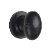 FB179 38 M&period;Marcus Black Iron Rustic Cabinet Knob on Round Plate Oval Design 38mm