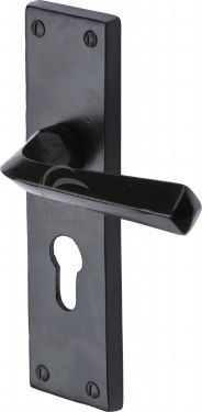 Click Here To Enlarge This Photo Of FB2548 M&period;Marcus Black Iron Rustic Door Handle Euro Profile Plate Bridgnorth Design