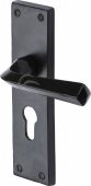 FB2548 M&period;Marcus Black Iron Rustic Door Handle Euro Profile Plate Bridgnorth Design