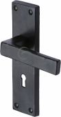 FB3100 M&period;Marcus Black Iron Rustic Door Handle Lever Lock Cheswell Design