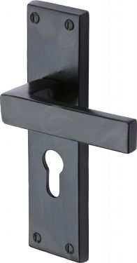 Click Here To Enlarge This Photo Of FB3148 M&period;Marcus Black Iron Rustic Door Handle Euro Profile Plate Cheswell Design