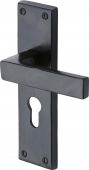 FB3148 M&period;Marcus Black Iron Rustic Door Handle Euro Profile Plate Cheswell Design