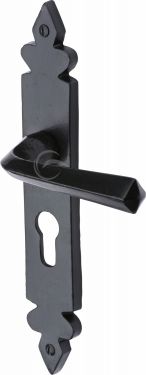 Click Here To Enlarge This Photo Of FB3648 M&period;Marcus Black Iron Rustic Door Handle Euro Profile Plate Ironbridge Design