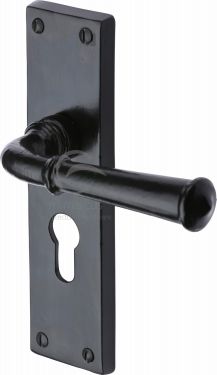 Click Here To Enlarge This Photo Of FB3748 M&period;Marcus Black Iron Rustic Door Handle Euro Profile Plate Ashfield Design
