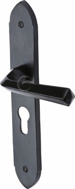 Click Here To Enlarge This Photo Of FB4448 M&period;Marcus Black Iron Rustic Door Handle Euro Profile Plate Grafton Design