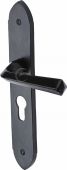 FB4448 M&period;Marcus Black Iron Rustic Door Handle Euro Profile Plate Grafton Design