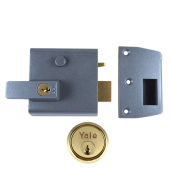 2556 - YALE No&period;1 Auto Deadlocking Nightlatch 60mm Dull Metal Grey c&sol;w Polished Brass cylinder