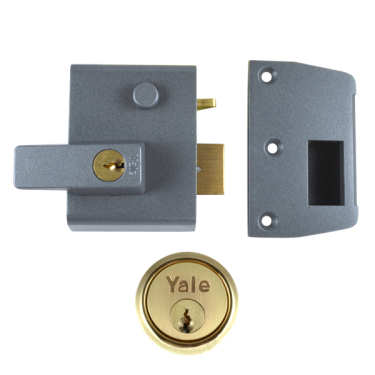 Click Here To Enlarge This Photo Of 2573 - YALE No&period;2 Auto Deadlocking Nightlatch 40mm Dull Metal Grey c&sol;w Polished Brass cylinder