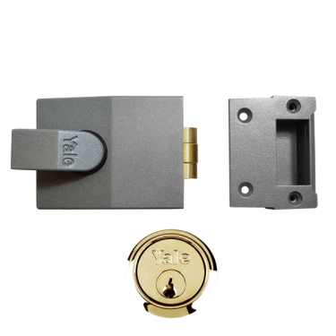 Click Here To Enlarge This Photo Of 2655 - YALE 81 Rollerbolt Nightlatch 60mm Dull Metal Grey c&sol;w Polished Brass cylinder